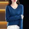 Suéter de Lana de Punto con Cuello en V y Mangas Largas Otoño Nuevo Estilo Holgado Talla Grande Suéter Corto Capa Interior Capa Base Top