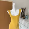 Vestido color amarillo jengibre estilo muñeca sweetheart, cuello en U, estilo deseo puro, adelgazante y favorecedor, dulce y picante, entallado en la cintura, versión extendida