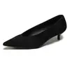 Nuevos Zapatos de Mujer Primavera y Verano 2026, Zapatos de Salón de Punta Fina Bajos, Versátiles de Estilo Francés, Piel Suave, Gamuza, Slip-On, Tacones Altos