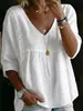 2026 Comércio Exterior Transfronteiriço Nova Roupa Feminina Renda Decote V Suéter Cor Sólida Feminina Casual Manga Três Quartos Blusa