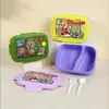 Caja de Almuerzo de Grado Alimenticio de Amazon Dibujos Animados Tres Compartimentos Sellada Rectangular Caja de Almuerzo Estudiante Cafetería Picnic con Tenedor y Cuchara