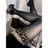 Calcetines de Seda Estampado de Leopardo Negro Aurora, Calcetines Femeninos Moldeadores Aceitosos Hasta el Muslo, Medias Finas de Primavera y Otoño