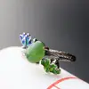 Nafoge joyería de plata al por mayor anillo para mujer de plata tailandesa con incrustaciones de Jaspe natural anillo abierto de plata de ley 925 retro Flor de Loto