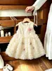 Vestido sin mangas de terciopelo fino para niña de otoño e invierno, lindo vestido tipo chaleco con falda de malla multicapa, vestido de princesa para bebé, Dropshipping