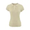 Camiseta de Punto Casual Versátil con Cuello Polo de Manga Corta para Mujer, Moda Coreana de Verano, Top de Hombro Regular que Reduce la Edad y Adelgaza