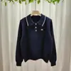 Outono e Inverno 2025 Novo Design Estilo Preguiçoso Gola Polo Recorte Laço Bordado Malha Malha