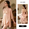 Vestido de cetim rosa com barra irregular e detalhe de laço, bojos embutidos, camisola sexy para dormir, roupa de casa 7478
