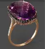 Chenrui joyería popular transfronteriza anillo de oro rosa con gema morada grande microincrustado de circón negro salida de fábrica