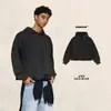 Sudadera con capucha para hombre Bk Estampado de copo de nieve desgastado Corte holgado 340g con dobladillo deshilachado estilo vintage Sudadera con capucha retro americana.