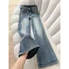 Pantalones de Mezclilla Rectos Pierna Ancha Estilo Retro Azul Marea Disponibles No Aprietan en las Piernas Pantalones de Pierna Ancha para Mujer Persona Alta Nicho Cintura Baja Adelgazantes