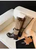 Botas de Temporada Primer Encuentro para Mujer 2026 Nuevo Color Block Tacón Grueso Botas de Montar que Aumentan la Altura con Hebilla de Cinturón y Diseño de Cordones, Botas Largas con Efecto Lavado de Color