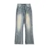 Estilo Americano High Street Retro Patrón de Rayos Flor de Corbata Lavado a Mano Triturado Mono Jeans para Hombre Pantalones Rectos Sueltos Caída