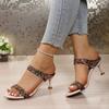 Sandalias de Tacón Alto Europeas y Americanas Tallas Grandes Chanclas de Combinación de Colores 2025 Nuevas Chanclas Abiertas con Remaches Stiletto para Mujer Ropa de Exterior