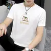 Camiseta de Algodón Puro para Hombre de Manga Corta Holgada Cuello Redondo Top Marca de Moda Estampado de Elefante Algodón Manga Media Camiseta de Verano