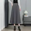 Saia Plissada de Lã da Moda Saia Feminina Nova Outono e Inverno 2024 Cintura Alta Saia Evasê Casual Grande Balanço Comprimento Médio