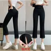 Calça Cropped Jeans Falso com Cintura Alta e Estampa de Tubarão para Mulheres, Legging Fina de Verão com Controle de Barriga e Efeito Levanta-Bumbum