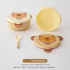 Lonchera Dividida con Patrón de Capibara de Aspecto Elegante con Múltiples Especificaciones para Niños y Estudiantes, Linda Lonchera con Tenedor y Cuchara