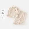 Conjunto de Roupa Íntima Longa de Algodão Colorido para Bebê Outono Classe A Algodão Puro para Bebês e Crianças Pequenas Algodão Não Tingido Camada Base para Casa Infantil Roupa de Dormir