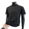 Nueva camiseta deportiva de manga corta para hombre de verano, elástica y transpirable, con cuello de cremallera, camiseta de manga corta de seda helada