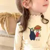Camiseta de Manga Longa Base Camada Borda de Orelha de Madeira 2026 Outono/Inverno Roupas Íntimas Quentes para Meninas De Rong Gola Meio Alta Top Escovado