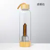 Columna de Cristal Donghai Columna de Energía Taza Prisma Hexagonal de Cristal Tapa de Bambú Taza de Té de Vidrio Taza de Agua Deportiva con Correa Botella de Agua