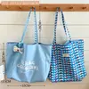 Nova Bolsa de Lona Versátil com Padrão Ondulado Dupla Face de Grande Capacidade, Bolsa Tote Casual Simples para o Dia a Dia Preguiçoso Venda por Atacado