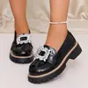 Mocasines de plataforma de suela gruesa con pedrería para mujer, nuevos de la primavera 2025, versátiles de estilo vintage, slip-on, tacón grueso, zapatos de piel