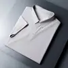 Camisa Polo de Hielo de Seda Sin Costuras para Hombre, Camiseta Ligera de Negocios Fresca para Papá, Color Sólido, Cuello Campana, Secado Rápido, Casual de Manga Corta