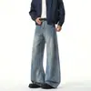 Calça jeans masculina com estampa de bambu, perna curva, tendência de outono, calça comprida casual com caimento fluido, calça larga versátil para adolescentes