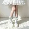 Polainas de Renda Estilo Coreano com Laço para Mulheres Outono Inverno Meia-Calça de Meia-Canela Estilo Lolita Doce para Combinar com Sapatos Mary Jane Meias Delicadas