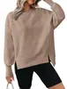 2026 Ropa de mujer transfronteriza europea y americana Amazon otoño e invierno nueva sudadera casual suelta versátil de cuello redondo y manga larga con abertura
