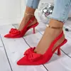 Sandálias de salto alto estilo francês com laço, sapatos de fada, novo modelo de verão 2026, scarpins de bico fino agulha