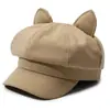Novo Boina Octogonal Bordada Fofa de Orelha de Gato Chapéu Feminino Outono Inverno Circunferência da Cabeça Grande Versátil Emagrecedor Boina de Jovem