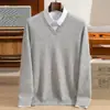 Suéter de cachemira para hombre de negocios, camiseta básica de manga larga con cuello en V para hombre, nuevo estilo otoño e invierno 2026, suéter cálido estilo old money