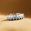 Anillo Exquisito Creativo Más Vendido de Cao Shi Temu, Joyería de Circonita Azul de Arco Circular, Lujo Accesible y Anillo Individual Llamativo