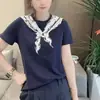 Camiseta estampada de manga corta, moderna y juvenil para mujer, estilo coreano de verano, a la moda, corte holgado, adelgazante, top creativo versátil para mujer