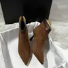Botas de temperamento femininas outono e inverno versáteis couro fosco bico fino salto alto cano curto para trabalho estilo coreano botinhas de tornozelo fino salto fino botas emagrecedoras