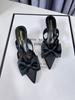 Medias Pantuflas de Medio Pie con Moño en la Puntera para Mujer 2025 Verano Nuevas de Seda y Satén Zapatillas de Tacón de Aguja Zapatillas de Tacón de Aguja con Punta