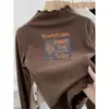Camiseta Tendência Outono e Inverno em Veludo Alemão de Manga Longa com Bordas Franzidas para Bebês Meninas, Blusa Interna Fashion, Camiseta Básica Casual para Meninas