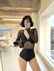 Sexy Chica Caliente Malla Transparente Manga Larga Casual Vacaciones Secado Rápido Simple Traje de Baño de una Pieza Manga Larga Bikini para Mujer