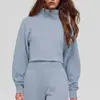 Sudadera con Capucha Casual Deportiva Holgada Europea y Americana, Cuello Semi Alto, Sudadera con Capucha Corta, Top de Manga Larga para Entrenamiento Fitness, Ropa de Yoga