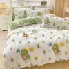 Juego de Cuatro Piezas de Algodón Cepillado Espeso Fresco y Sencillo para Dormitorio, Sábana Amigable con la Piel, Funda de Edredón, Funda de Colcha de Algodón Lavado, Juego de Cama de Tres Piezas
