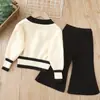 Conjunto de Suéter para Niña Conjunto de Dos Piezas Tejido Comercio Exterior Nuevo Estilo Otoño e Invierno Conjunto de Suéter Cardigan y Pantalones Acampanados para Bebé
