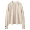 Suéter de Cashmere Feminino 100% Cashmere Puro Outono e Inverno Novo Solto Listrado Tricô Gola Polo Manga Longa Cardigã Suéter