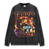 Camiseta de manga curta estampada americana retro transfronteiriça Travis Scott Camiseta de manga curta lavada pesada pequena Nair Trendy