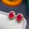 Venta al por mayor de fábrica explosiones nuevos aretes de rubí ardiente plata S925 incrustados con la piedra principal 6x 8 caliente Europa y Estados Unidos una generación de cabello
