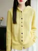Cárdigan Grueso de Peso Pesado 100% Lana Pura Sudadera con Capucha para Mujer Suéter de Otoño Invierno Holgado Perezoso con Capucha Chaqueta de Punto Cálida