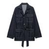 Ropa Europea y Americana Transfronteriza Verano 2025 Nuevo Chaqueta de Mezclilla Elegante Versátil de Alta Gama con Solapa Decorada y Cinturón