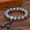 Obsidiana natural imitação douramento seis caracteres palavras verdadeiras contas de Buda pulseira de mão cabeça de Buda pagode contas de tee retrô retrô Prata Tailandesa