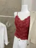 Camisola de Encaje Cepillado Estilo Principios de Primavera 2026 Chaleco Rojo para Mujer con Copas, Adecuado para Usar por Dentro o por Fuera, Top Básico Ajustado para Mujer